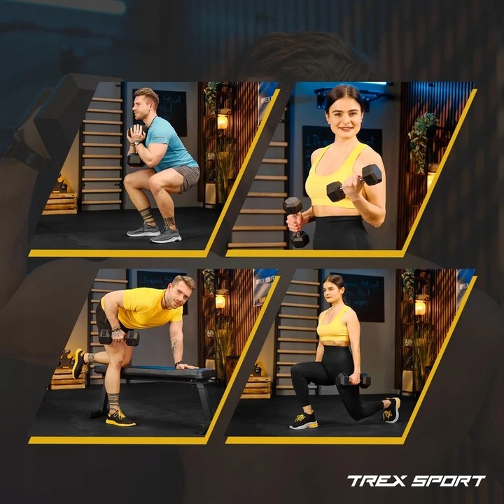 Hantla hex hantel żeliwny do ćwiczeń gumowany żeliwny 17,5kg Trex Sport