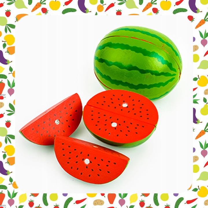 ZESTAW XXL DREWNIANE WARZYWA OWOCE DO KROJENIA NA MAGNES PREZENT DLA DZIECI