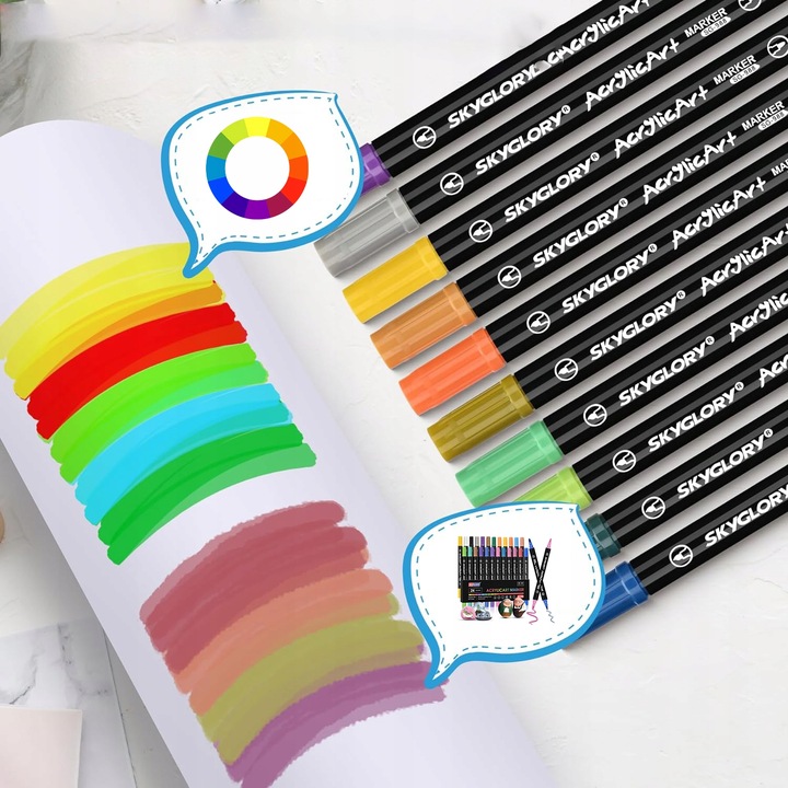 Markery akrylowe 24 kolory Wodoodporne markery z podwójną końcówką Prezenty