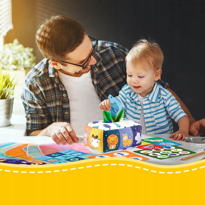 SORTER PUDEŁKO Z CHUSTECZKAMI ZWIERZĄTKA PLUSZOWE MONTESSORI SENSORYCZNE