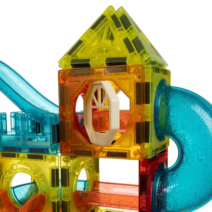 KLOCKI MAGNETYCZNE ŚWIECĄCE STEM 75 ELEMENTÓW TOR KULKOWY LED3+ MAGNA TILES