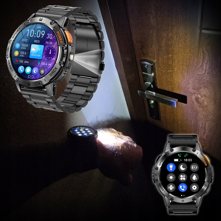 Zegarek Męski Smartwatch AMOLED IP68 530mAh Pomiary Rozmowy SMS Latarka PL