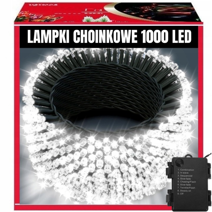 LAMPKI CHOINKOWE 1000LED 68m ZEWNĘTRZNE WEWNĘTRZNE BIAŁE ZIMNE ŚWIĄTECZNE