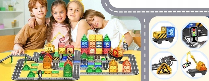 Klocki Magnetyczne Konstrukcyjne Duże Dzieci Zabawki Chłopca Zestaw Pojazdy