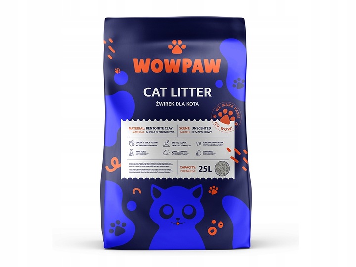 Żwirek dla kota BENTONITOWY Zbrylający BEZZAPACHOWY 25L BEZPYŁOWY