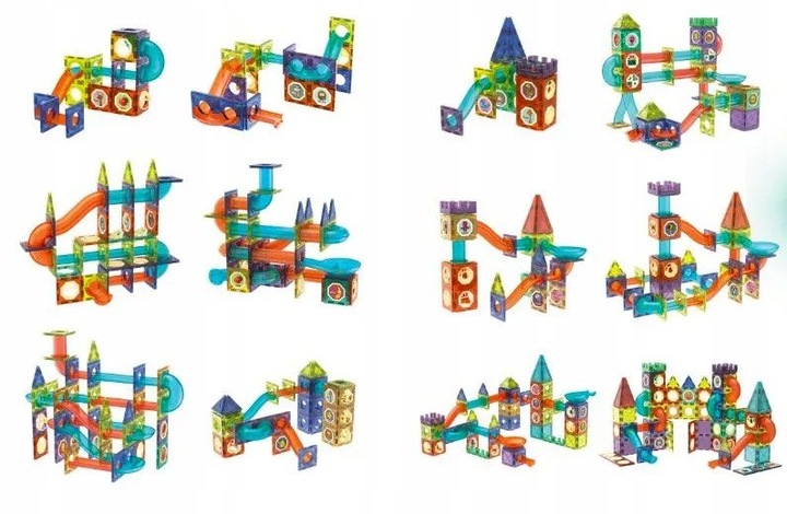 Klocki Magnetyczne Świecące Tor Kulkowy 110 Elementów Kulodrom