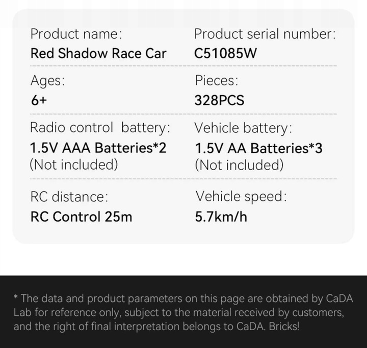 KLOCKI CADA AUTO SPORTOWE STEROWANE RC 1:20 RED SHADOW 328 EL. DUAL MODE