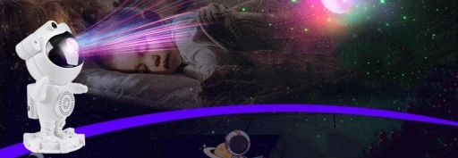 Lampka nocna GŁOŚNIK DO USYPIANIA Bluetooth ASTRONAUTA Projektor gwiazd