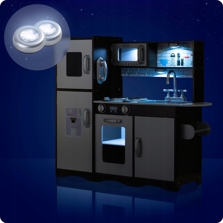 KUCHNIA DREWNIANA DLA DZIECI RETRO KUCHENKA DUŻA ŚWIATŁO LED + TABLICA