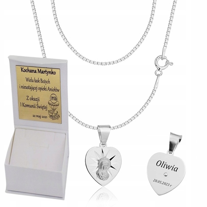 Łańcuszek Srebrny Wenecjana z Medalikiem Serduszko pr 925 Grawer Gratis