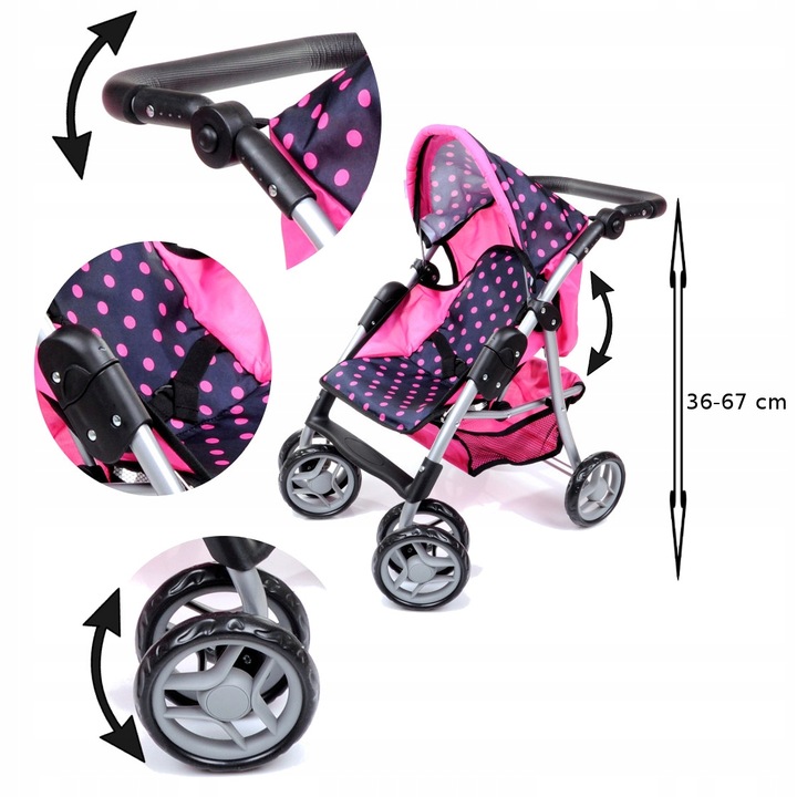 WÓZEK DLA LALEK spacerowy DUŻA spacerówka Doris składany regulowana rączka