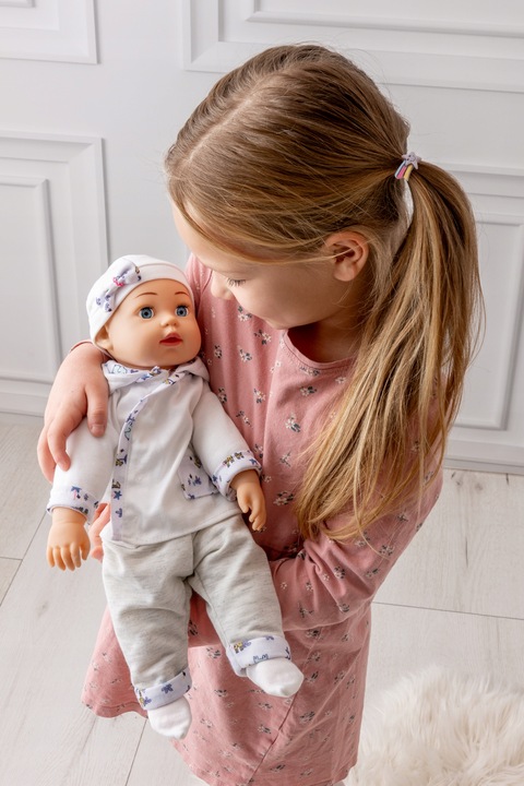 Wózek dla lalek 3w1 SPACEROWY GŁEBOKI + INTERAKTYWNA LALKA BOBAS zestaw XXL