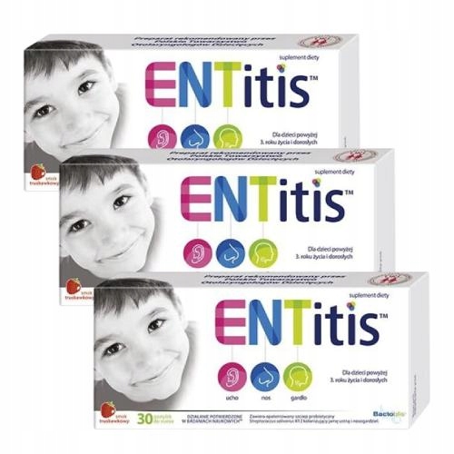 Zestaw ENTitis do ssania truskawkowy, 3x30pastylek