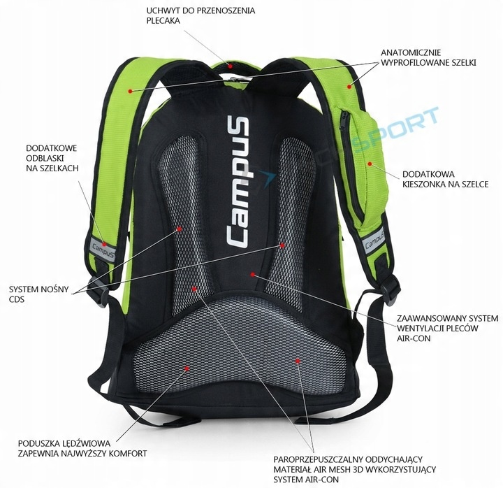 LEKKI WYGODNY PLECAK MIEJSKI CAMPUS KOOL | POJEMNOŚĆ 20L | CZARNY