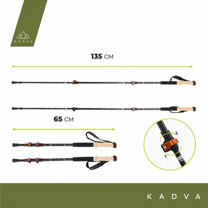 Kije turystyczne KADVA Kibo pomarańczowy 65-135cm SYSTEM QUICK LOCK