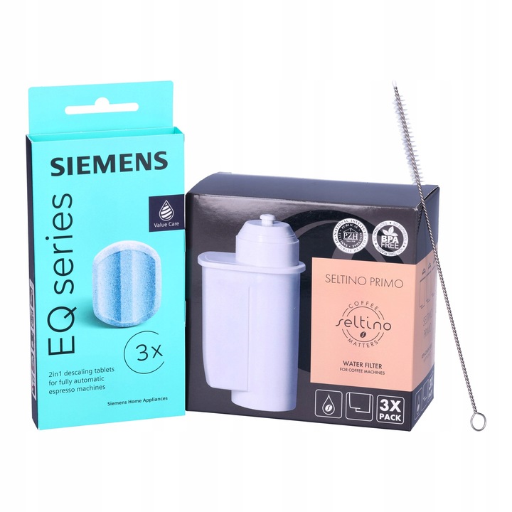 TZ80002 Siemens tabletki + filtry do ekspresu EQ5 EQ6 EQ8 EQ9 + szczoteczka