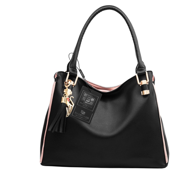 Torebka Damska Skórzana BAD&BAGS Na Ramię Torba Shopperka Czarna Pojemna