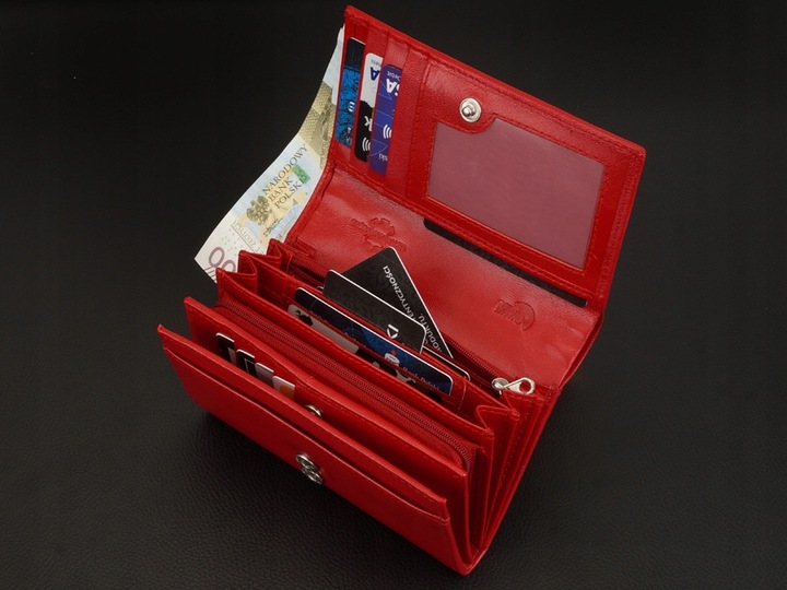 KOCHMANSKI portfel damski skórzany średni zapinany super pojemny czerwony