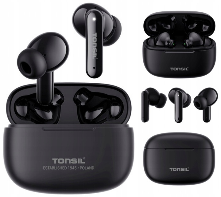 CZARNE SŁUCHAWKI Bezprzewodowe Dokanałowe TONSIL T50 BT Bluetooth IPX5 V5.3