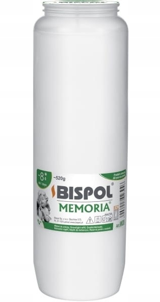 Wkłady do zniczy olejowe Bispol 8 dni palenia wysokość 21,5 cm - 16 sztuk