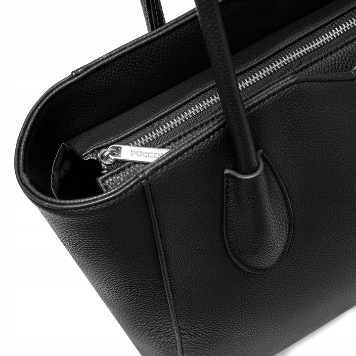 Torebka Shopper Damska PUCCINI Duża Mieści A4 Czarna Z Wycięciami BML053D-1