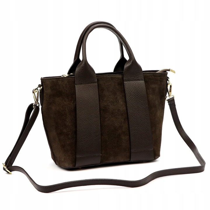 Torebka damska listonoszka Vera Pelle skórzana zamszowa brązowa czekoladowa