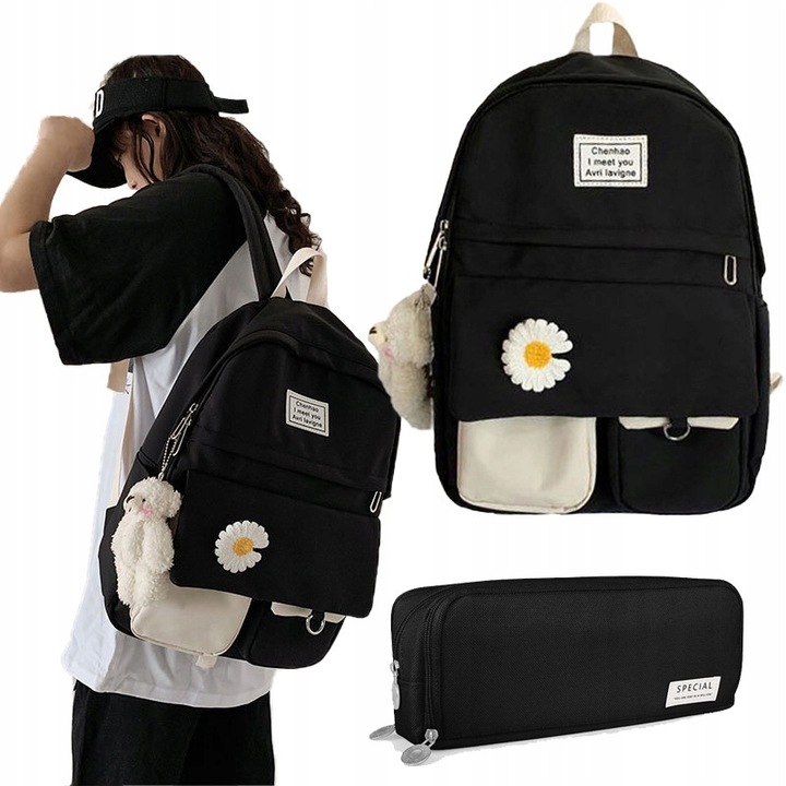 PLECAK SZKOLNY DLA DZIEWCZYNKI DUŻY A4 MODNY TORNISTER MŁODZIEŻOWY CZARNY