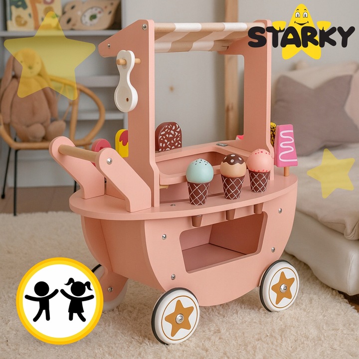 Lodziarnia drewniana dla dzieci zabawka wózek na kółkach lody gałki patyku