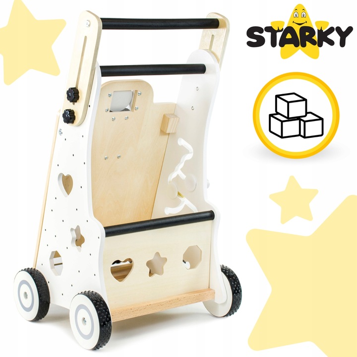 Jeździk pchacz drewniany chodzik dla dziecka dzieci tablica manipulacyjna