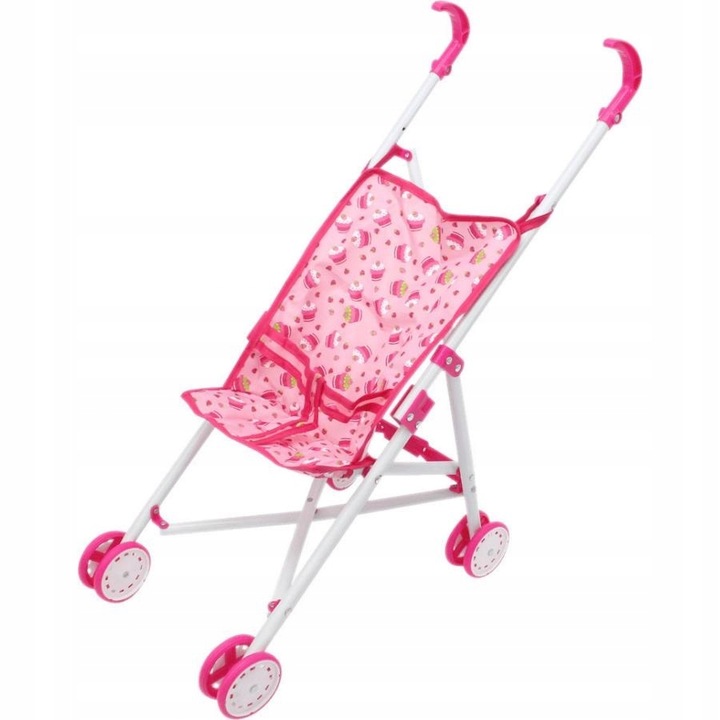 RÓŻOWY WÓZEK DLA LALEK MISIÓW SPACERÓWKA PARASOLKA SKŁADANY