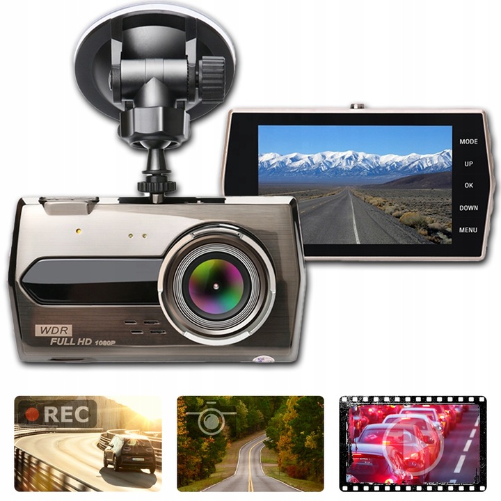 KAMERA DO SAMOCHODU REJESTRATOR JAZDY PRZÓD i TYŁ WIDEO REJESTRATOR Menu PL