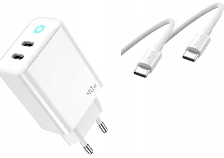JELLICO ładowarka sieciowa EU19 GaN PD 40W 2xUSB-C Biały + Kabel 2x USB - C