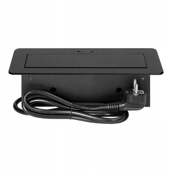 gniazdo wpuszczane chowane w blat potrójne stalowe czarne gniazdo meblowe