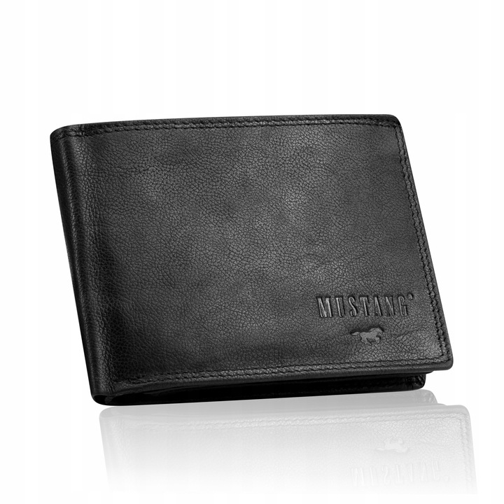 MUSTANG Portfel Męski Skórzany Średniej Wielkości Elegancki Czarny