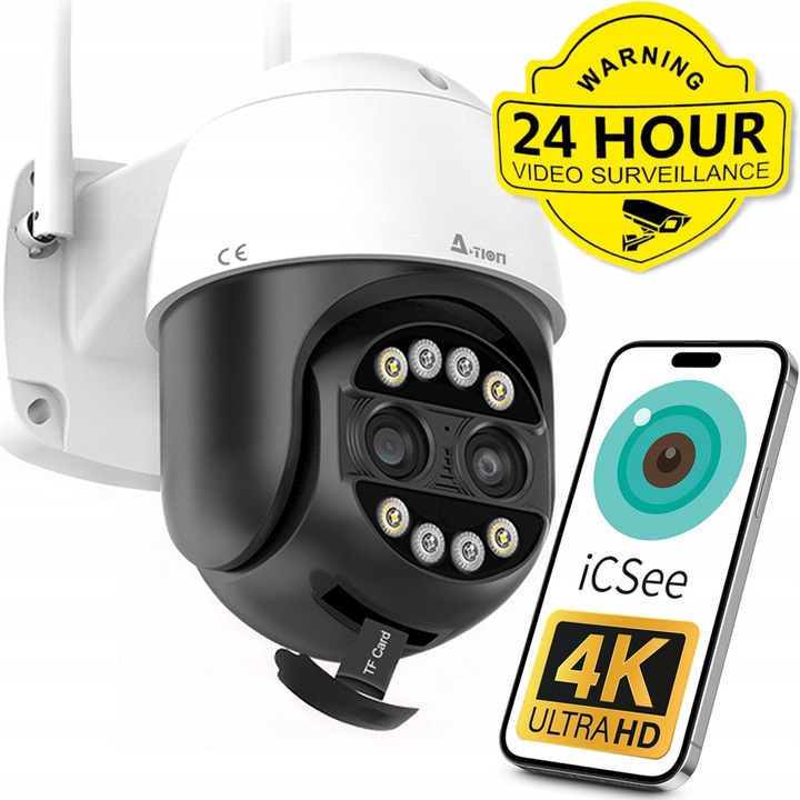 ZEWNĘTRZNA OBROTOWA KAMERA IP WIFI 8MPX 4K ULTRA HD 8x ZOOM DO MONITOROWANI