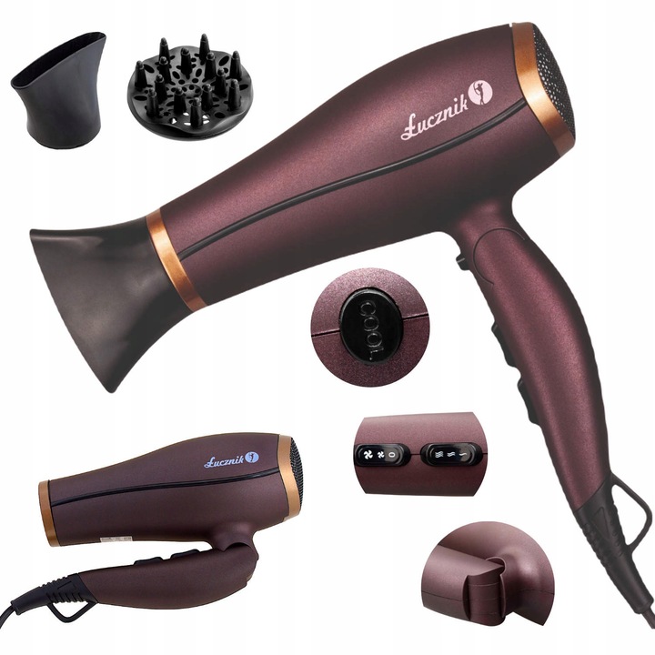 Suszarka do włosów z jonizacją z dyfuzorem składana turystyczna mocna 2200W