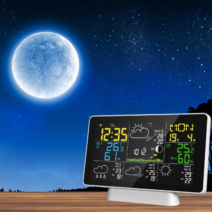 STACJA POGODOWA METEOROLOGICZNA WIFI 3 CZUJNIKI BUDZIK UV hPa TEMP