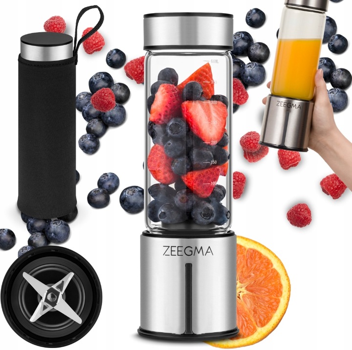 Blender Przenośny Bezprzewodowy DUŻY 465ml 300W ZEEGMA Go Plus SREBRNY