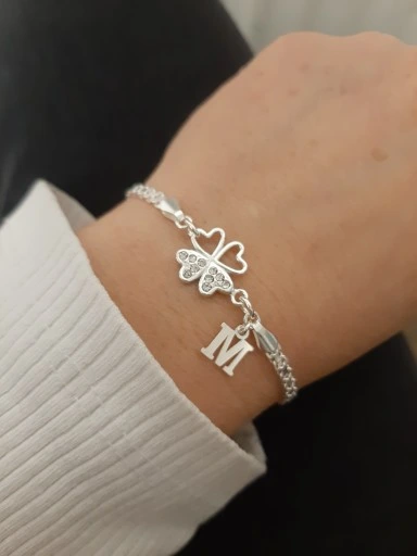 Srebrna bransoletka koniczynka LITERKA PUDEŁKO 925