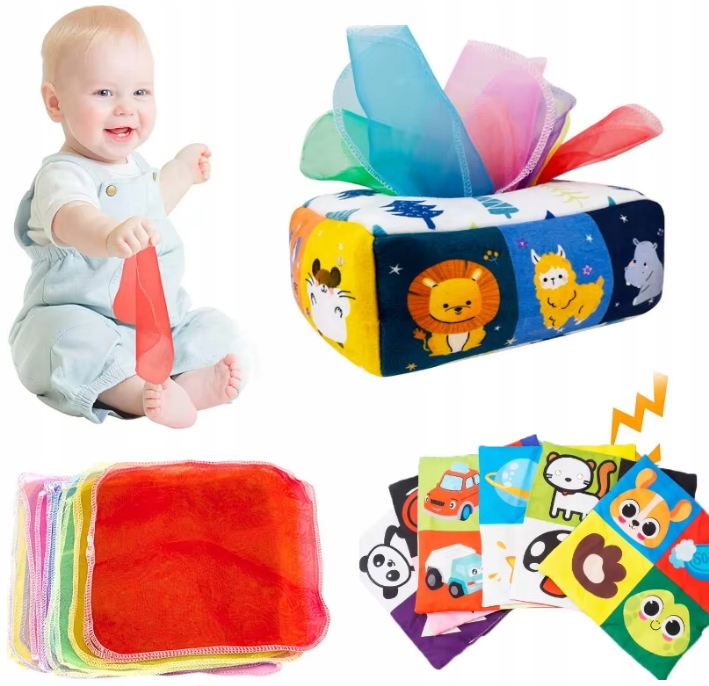 SORTER PUDEŁKO Z CHUSTECZKAMI ZWIERZĄTKA PLUSZOWE MONTESSORI SENSORYCZNE
