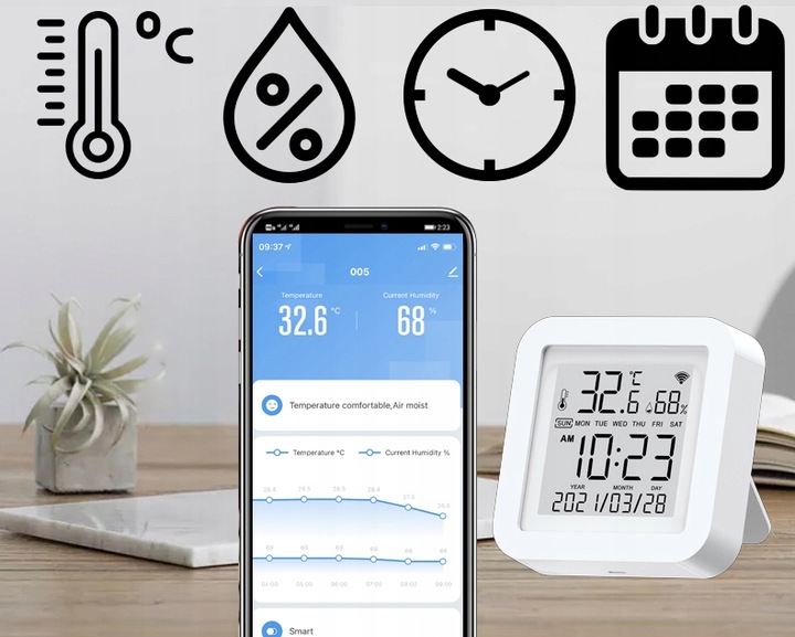CZUJNIK TEMPERATURY I WILGOTNOŚCI WIFI SMART LIFE TUYA TERMOMETR HIGROMETR