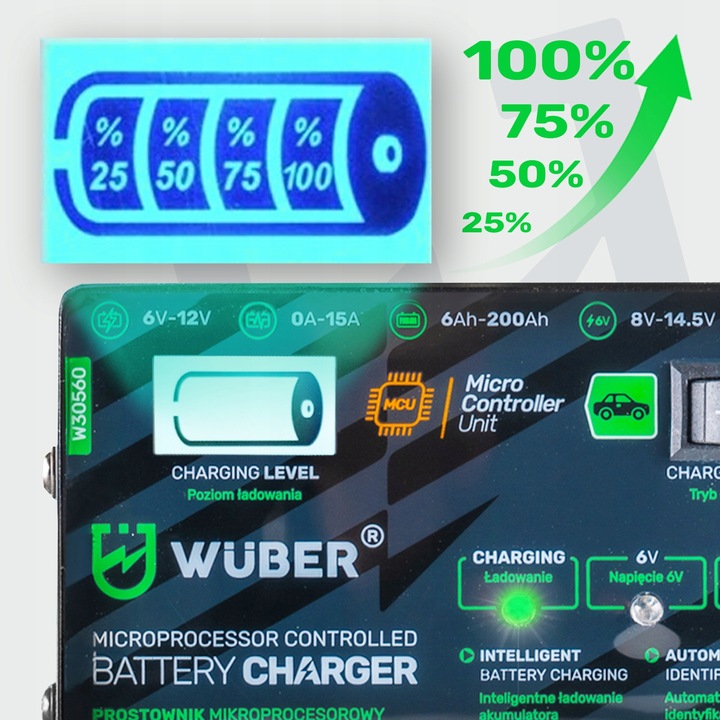 PROSTOWNIK 6V i 12V MIKROPROCESOROWY ŁADOWARKA DO AKUMULATORA NAPRAWA 15A