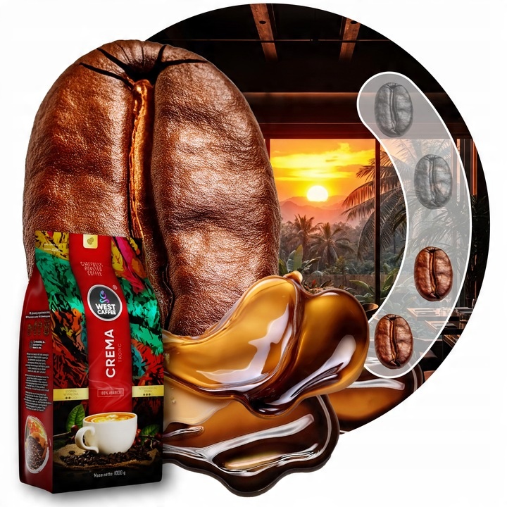 Kawa ziarnista - Crema Tropic - 100% Arabica 1kg Świeżo Palona WEST CAFFEE