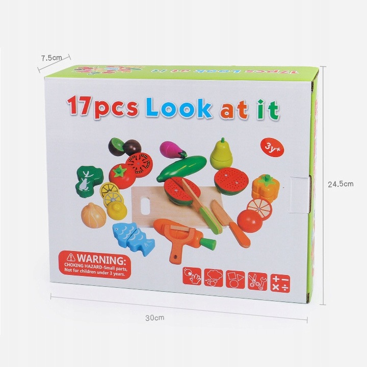 Drewniane Owoce i Warzywa Do Krojenia Zestaw XXL ze Skrzynką 17 elementów