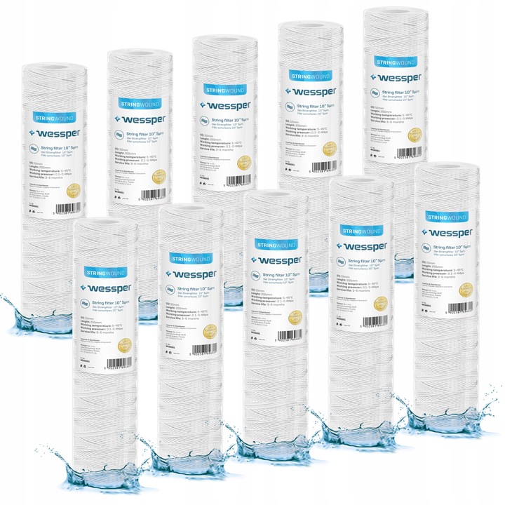 Filtr sznurkowy wstępny 10" wkład filtrujący 5 mikronów PP5 Wessper 10 szt