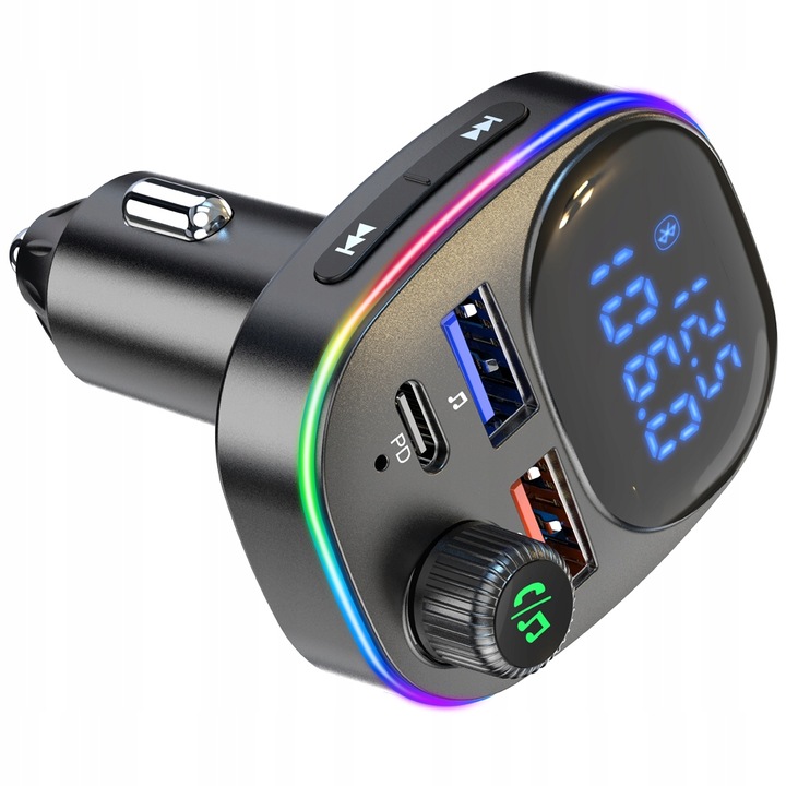 TRANSMITER BLUETOOTH FM SAMOCHODOWY SZYBKA ŁADOWARKA USB USB-C AUX