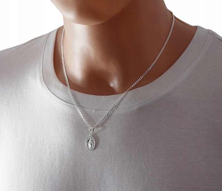 Łańcuszek Srebrny Diamentowany z Medalikiem na Komunie Srebro 925