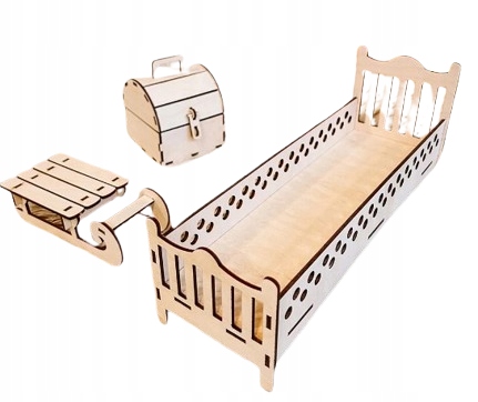 ZESTAW MEBLI DLA ELFA PSOTNIKA ŁÓŻKO SKRZYNIA SANIE DREWNO