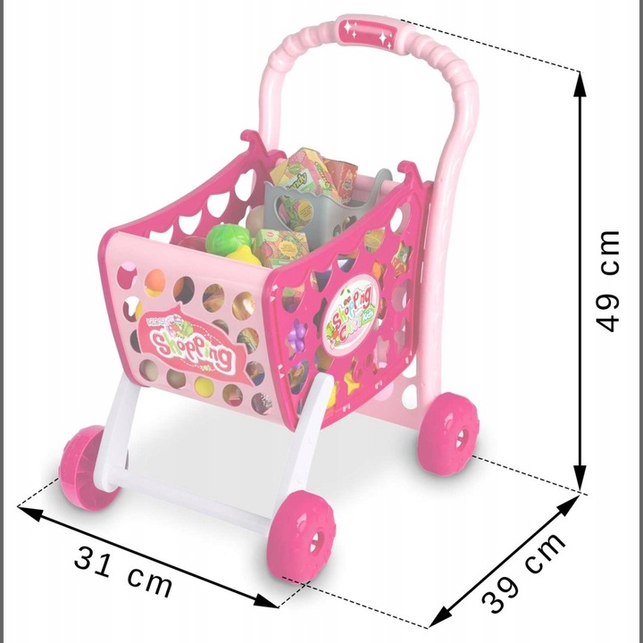 WÓZEK NA ZAKUPY KOSZYK SKLEPOWY DLA DZIECI LED 3w1