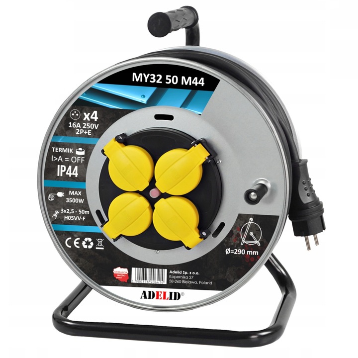 POLSKI PRZEDŁUŻACZ BĘBNOWY NA BĘBNIE ZWIJAK METALOWY 50M 3x2,5 H05VV-F OWY